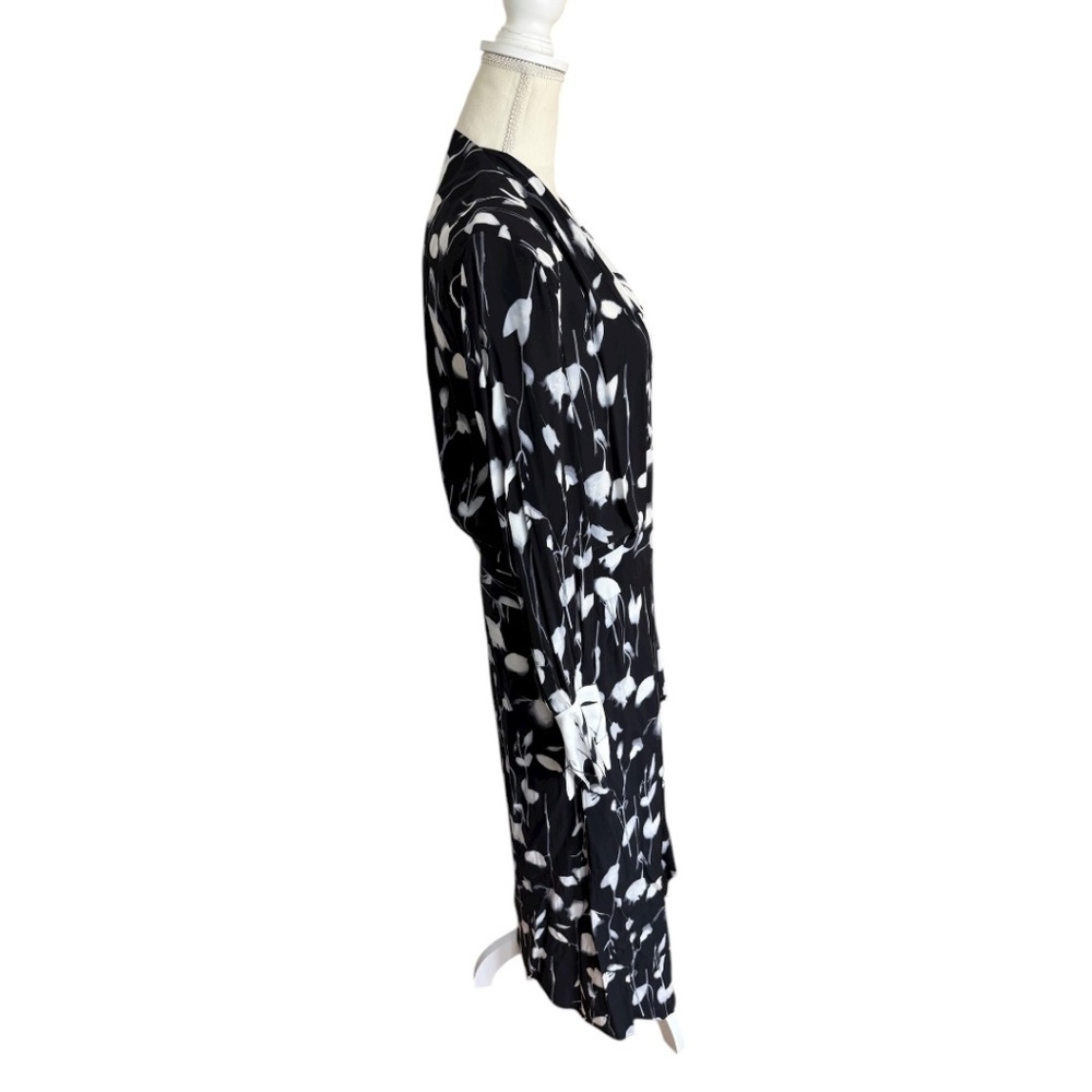 Equipment Neema Silk Feel Wrap Midi Dress Black White Floral Size 8 - Picture 5 of 15